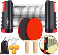 FBSPORT Asztalitenisz Szett - 2 Ütő, 6 Labda, Hálóval és Táskával, Fekete Ping Pong Készlet Kezdőknek és Haladóknak 1