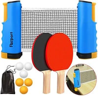 FBSPORT Asztalitenisz Szett Kék - Kihúzható Háló, 6 Pingpong Labda, Fa Ütők, Hordozható Készlet Kezdőknek és Profiknak 1