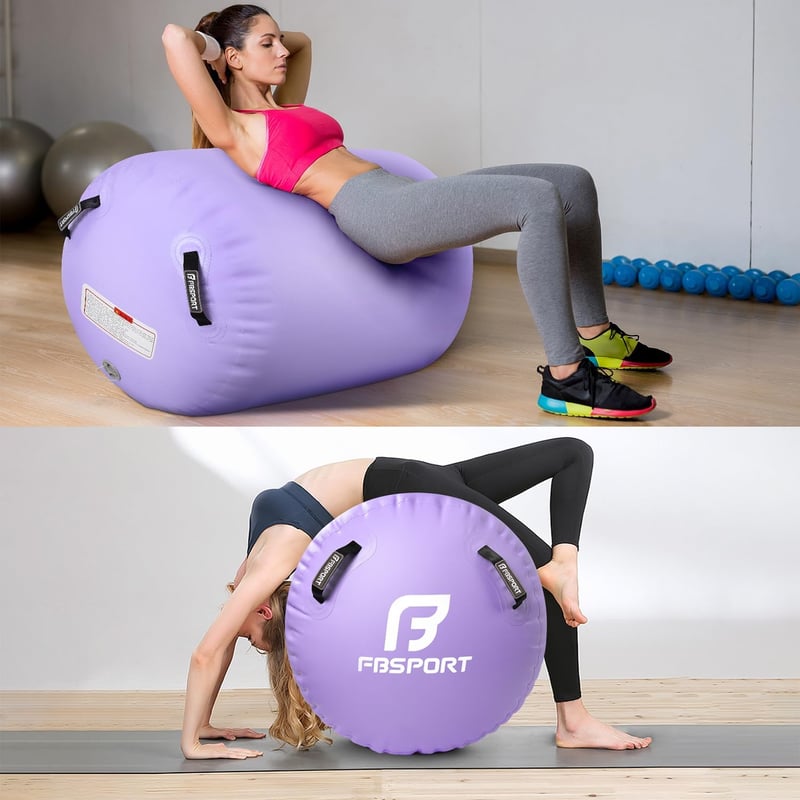FBSPORT Lila felfújható levegős henger 100x60 cm torna és jóga matrac, tumbling pálya, hordtáskával