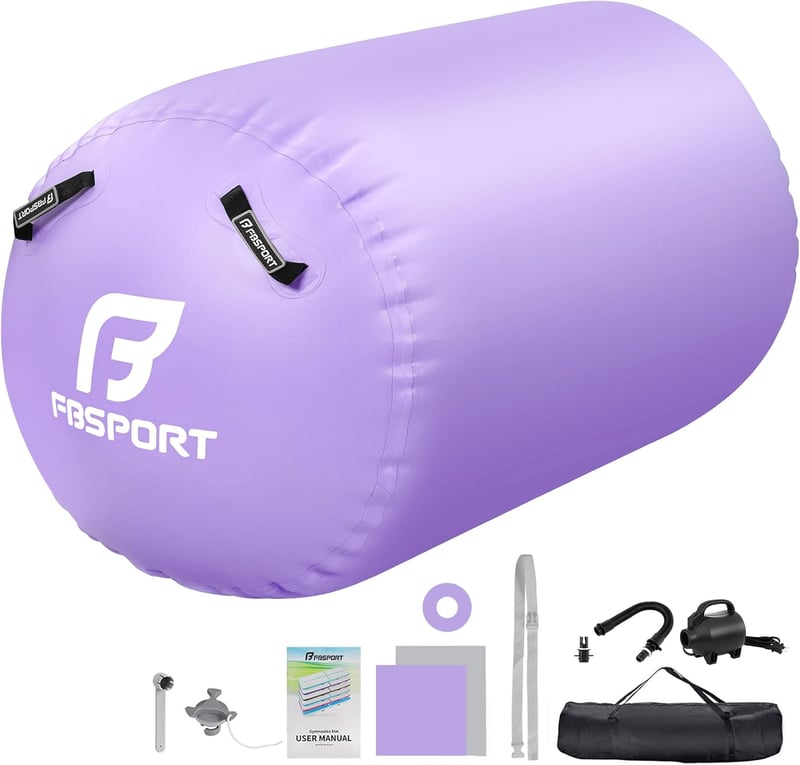 FBSPORT Lila felfújható levegős henger 100x60 cm torna és jóga matrac, tumbling pálya, hordtáskával