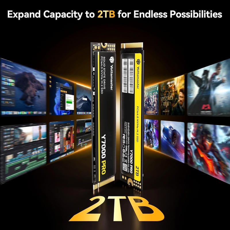 Yottamaster Y7000Pro 2TB M.2 PCIe 4.0 NVMe SSD - 7000MB/s Olvasási Sebesség, PS5 Kompatibilis Belső Meghajtó Játékokhoz, Laptophoz és PC-hez