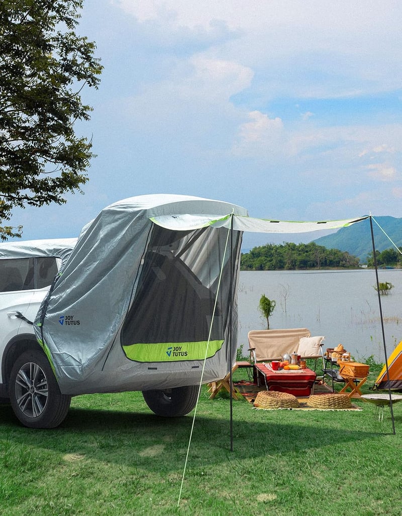 JOYTUTUS Univerzális Autó Hátsó Sátor SUV-hoz - Vízálló, UV-védelemmel, Szúnyoghálóval - Kék Kemping Napellenző Túrázáshoz, Kempingezéshez
