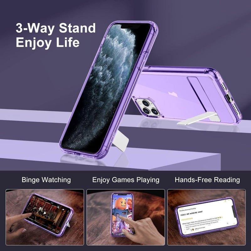 Apple iPhone 11 Pro Max Lila Áttetsző Szilikon Tok Beépített Állvánnyal