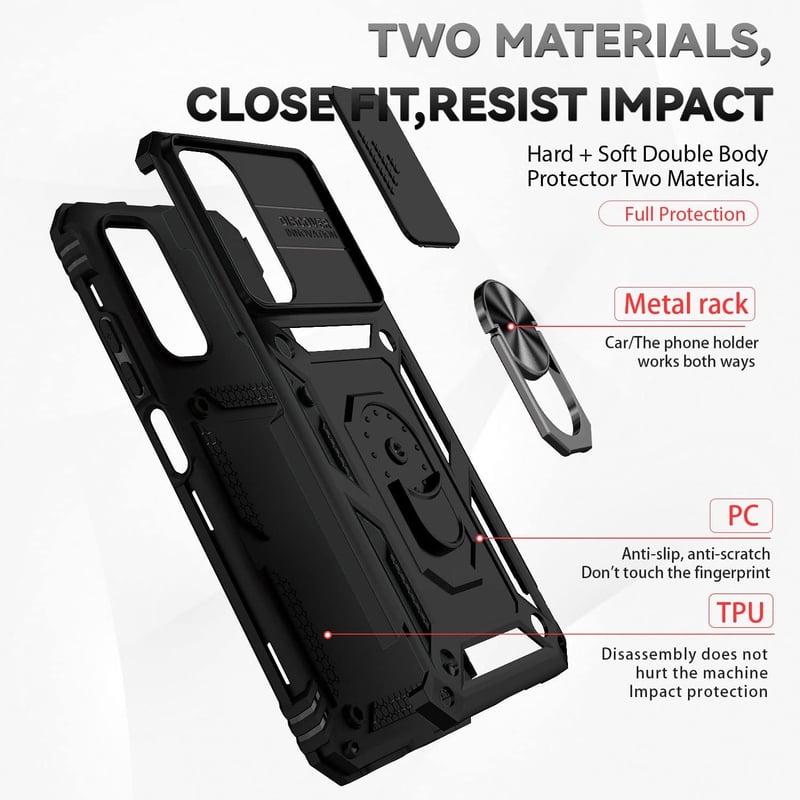 Xiaomi Redmi Note 11/11S Csúsztatható Kamerás Védőtok 360° Gyűrűvel és Mágnessel