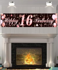 Rózsaszín-Arany "Sweet 16" Születésnapi Zászló Lányoknak 6