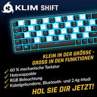 KLIM Shift 60% Mechanikus Billentyűzet - Vezeték Nélküli, Hotswap, Gamer - 2.4 GHz & Bluetooth TKL - PC, PS4, PS5, Mac Kompatibilis - QWERTZ 2