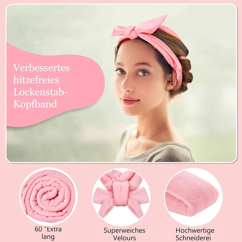 Rózsaszín hőmentes hajgöndörítő szett - 60" extra hosszú hajformázó pánt éjszakai használatra