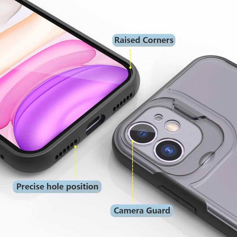 iPhone 11 Ütésálló Fekete Szilikon Tok Kitámasztóval