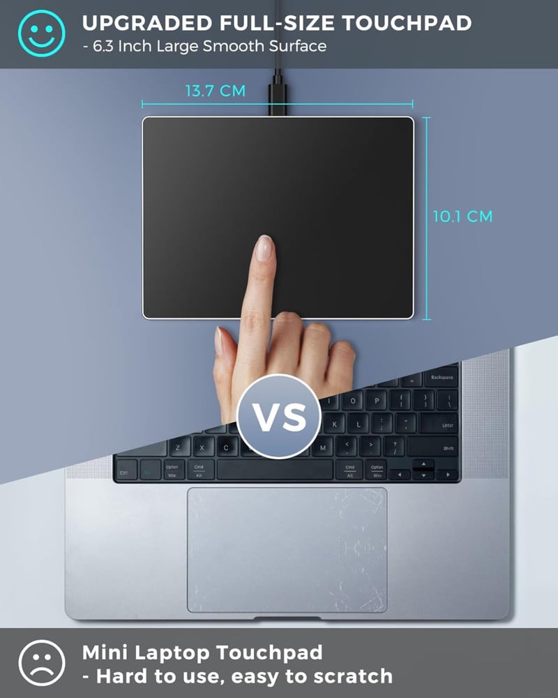 seenda Érintőpad PC-hez - Edzett Üveg Felületű Vezetékes Trackpad Alumínium Alappal, Nagy Pontosságú Navigáció Windows 10/11 Rendszerekhez (
