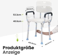 HEAO Állítható Magasságú Zuhanyszék Háttámlával és Karfával - Időseknek, 41-53 cm, 136 kg Teherbírással, Puha Párnázattal 2