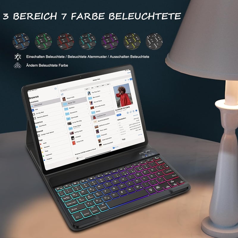 Lenovo Tab P11 (2. gen) 11,5" QWERTZ billentyűzetes tok, 7 színű háttérvilágítással, fekete