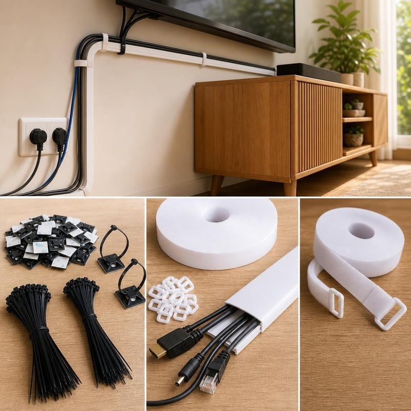 Set Organizator Cabluri: 200 coliere + canal cablu + 50 benzi velcro