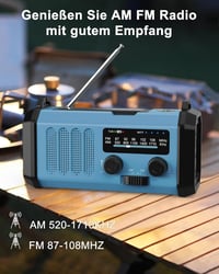 AXYEBI Kézi Hajtású Vészhelyzeti Rádió 13000 mAh Akkumulátorral - AM/FM Vétel, Napelemes Töltés, Zseblámpa, Olvasólámpa, Telefontöltő, Irány 3