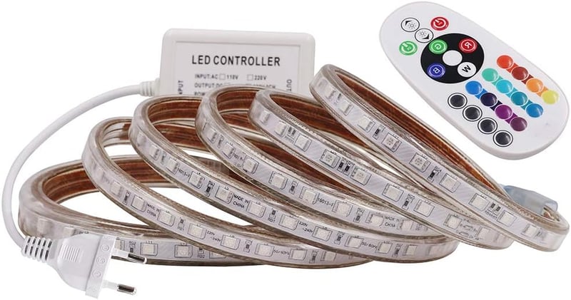 XUNATA RGB LED Szalag 2m, IP65 Vízálló, 230V, 60 LED/m, 24 Gombos Távirányítóval - Beltéri/Kültéri Dekoráció Karácsonyra, Partikra