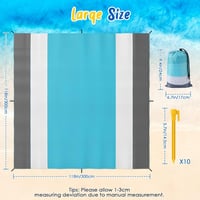 MoKo XXL Strandpléd 300x300cm - Homokálló, Gyorsan Száradó Piknik Takaró Kempingezéshez, Utazáshoz - Menta, Fehér, Szürke 2