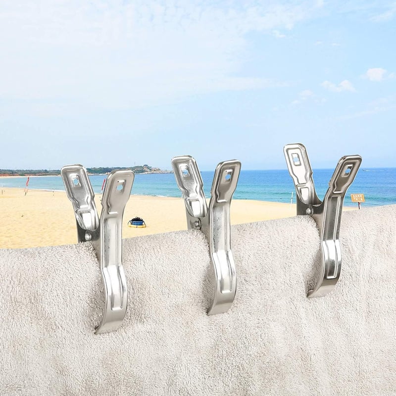 TOKERD 6 db-os Rozsdamentes Acél XXL Strandtörölköző Csipesz - Nagyméretű Fém Ruhacsipesz Strandra, Medencéhez, Fürdőszobai Törölközőkhöz