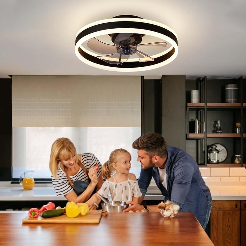 EIDISUNY Modern LED Mennyezeti Ventilátor Távirányítóval - 60W Fekete Lámpa 3 Színhőmérséklettel, Csendes Működés Nappaliba, Hálószobába