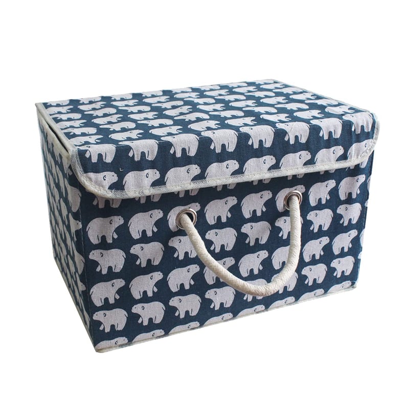 Skladací úložný box s vrchnákom Fcalvy - Úložný box na hračky s motívom ľadového medveďa pre deti, na oblečenie - Bavlnená látka, 38x25x25 cm