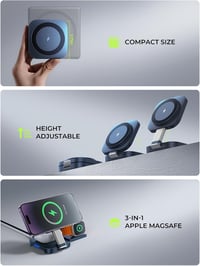 LISEN 3 az 1-ben MagSafe töltőállomás iPhone-hoz és Apple Watch-hoz - Kék vezeték nélküli töltő 2