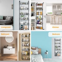 ManGotree 6 Szintes Ajtóra Akasztható Fűszertartó Polc - Erős Fém Tárolórendszer Konyhába, Fürdőszobába - Falra Szerelhető Fekete Szervező Á 7
