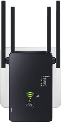 Aenxwa WiFi Jelerősítő 1200 Mbit/s Dual Band 2.4GHz+5GHz - 4 Antennás Repeater/Router/Access Point Üzemmóddal, LAN/WAN Porttal, 360° Lefedet 1