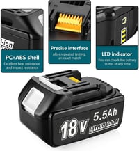 Bonadget 18V 5500mAh Akkumulátor Makita Szerszámgépekhez - 2db LED Kijelzős Csereakku BL1860B BL1850B BL1840 BL1830 Kompatibilis Modellekhez 7