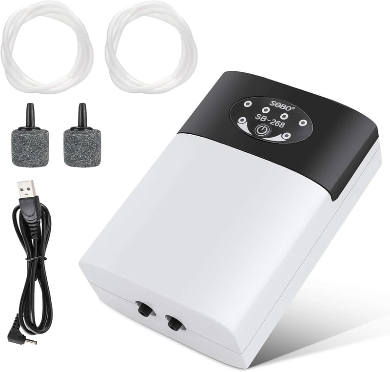 IWILCS USB Akvárium Levegőpumpa - Hordozható, Csendes, 2x3L/perc, 2 Kimenettel