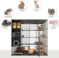 YITAHOME Nagy Macska Ketrec Tárolóval - 140x140x140 cm Fém Játszótér Függőággyal, 4-Szintes Beltéri Kennel 1-4 Macska Részére, Fekete 7