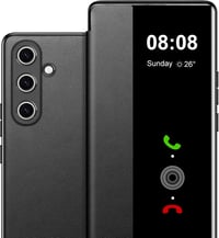 Fciaeytou Samsung Galaxy A56 5G flip tok, Clear View, 360°-os védelem - fekete 1