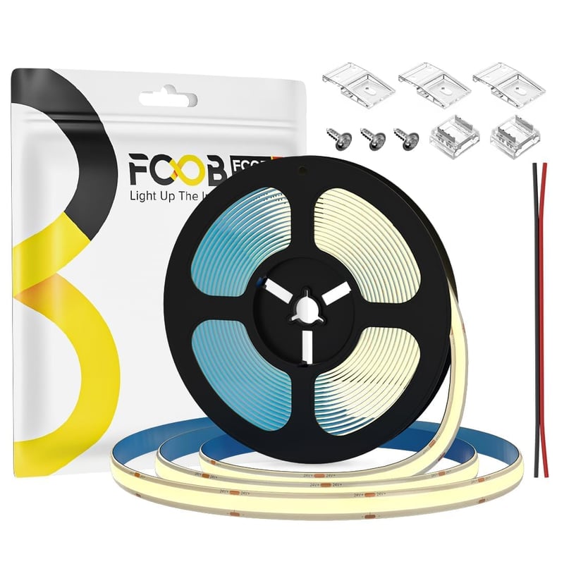 FCOB LED pásik Prirodzená Biela 4000K - Vysoko Svietivý COB 480LED/m, IP65 Vodotesný, 5M, 24V, CRI90+, Strihateľný, Dekoratívne Osvetlenie