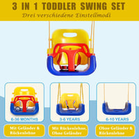 FCOUMY 3 az 1-ben bébi hinta beltartó biztonsági övvel beltéri és kültéri használatra összecsukható fém állvánnyal kék sárga piros színben e 2