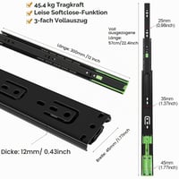 Set 6 Perechi (12 buc) Șine de Sertar FCOUMY cu Extensie Completă, 30 cm, Glisiere cu Bile cu Închidere Lentă și Auto-închidere, Extensie în 3 Trepte, Montare Laterală, Negru 2