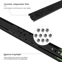 Set 6 Perechi (12 buc) Șine de Sertar FCOUMY cu Extensie Completă, 30 cm, Glisiere cu Bile cu Închidere Lentă și Auto-închidere, Extensie în 3 Trepte, Montare Laterală, Negru 3