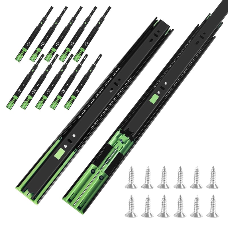 Set 6 Perechi (12 buc) Șine de Sertar FCOUMY cu Extensie Completă, 30 cm, Glisiere cu Bile cu Închidere Lentă și Auto-închidere, Extensie în 3 Trepte, Montare Laterală, Negru