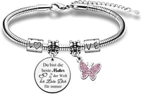 FCZIVA ezüst színű bangle karkötő charm pillangó medállal, kör medállal Anyák napjára ajándék anyának nagymamának kollegának feleségnek bará 1