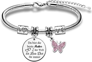 FCZIVA ezüst színű bangle karkötő charm pillangó medállal, kör medállal Anyák napjára ajándék anyának nagymamának kollegának feleségnek bará