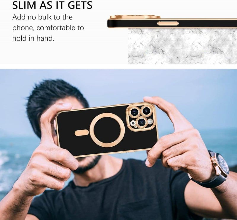 Apple iPhone 14 Pro Max MagSafe Mágneses Tok Fekete-Rosegold