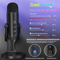 ZealSound K66 USB-C Kondenzátor Mikrofon PC, Telefon, PS4/PS5 Eszközökhöz - Játék, Podcast, Streaming, ASMR Felvételekhez, Némítás/Erősítés/ 3