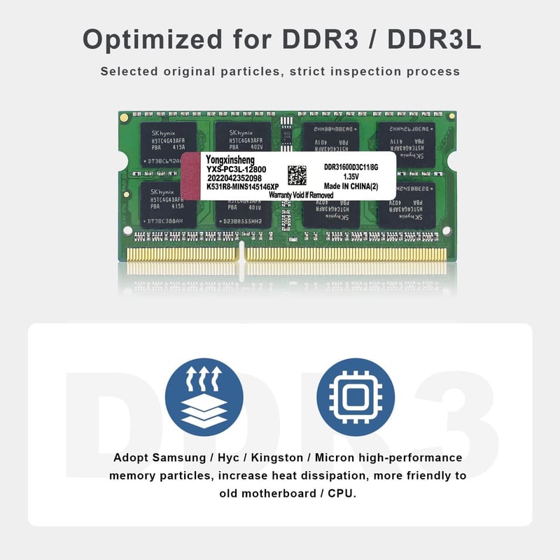 Yongxinsheng DDR3 16GB (2x8GB) Laptop RAM 1600MHz SODIMM Memória Kék