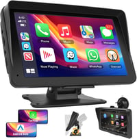 Podofo 7" Hordozható Autórádió IPS Érintőképernyővel - Vezeték Nélküli Apple CarPlay & Android Auto, Bluetooth, GPS Navigáció, FM, USB 1