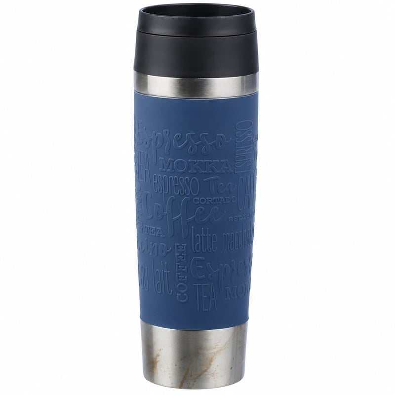 Termohrnček EMSA Travel Mug Classic 500 ml tmavomodrý, s novým komfortným skrutkovacím uzáverom, 360-stupňový — používaný (stav: pozri 2. obrázok)