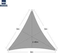 Haikus Háromszög Napvitorla 3x3x3m - Prémium HDPE Árnyékoló, Légáteresztő, Időjárásálló, Kertbe, Erkélyre, Teraszra, Rögzítőkötéllel, Grafit 3