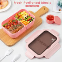 Sinnsally Rózsaszín Bento Doboz 1250ml - Hordozható Ebédtároló Evőeszközzel 5