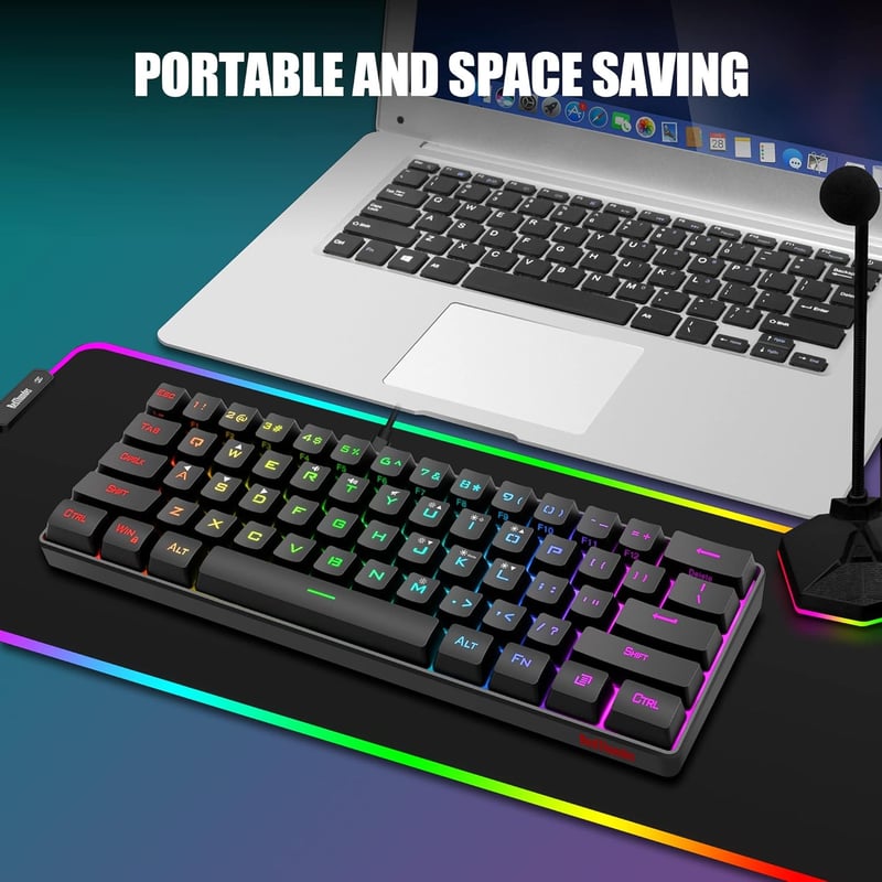 RedThunder 60% RGB Vezetékes Gamer Billentyűzet és Egér Szett, 62 Gombos, DE Kiosztás, 7200 DPI Kompakt Egér, 6 Gombos Optikai Játékos Szett