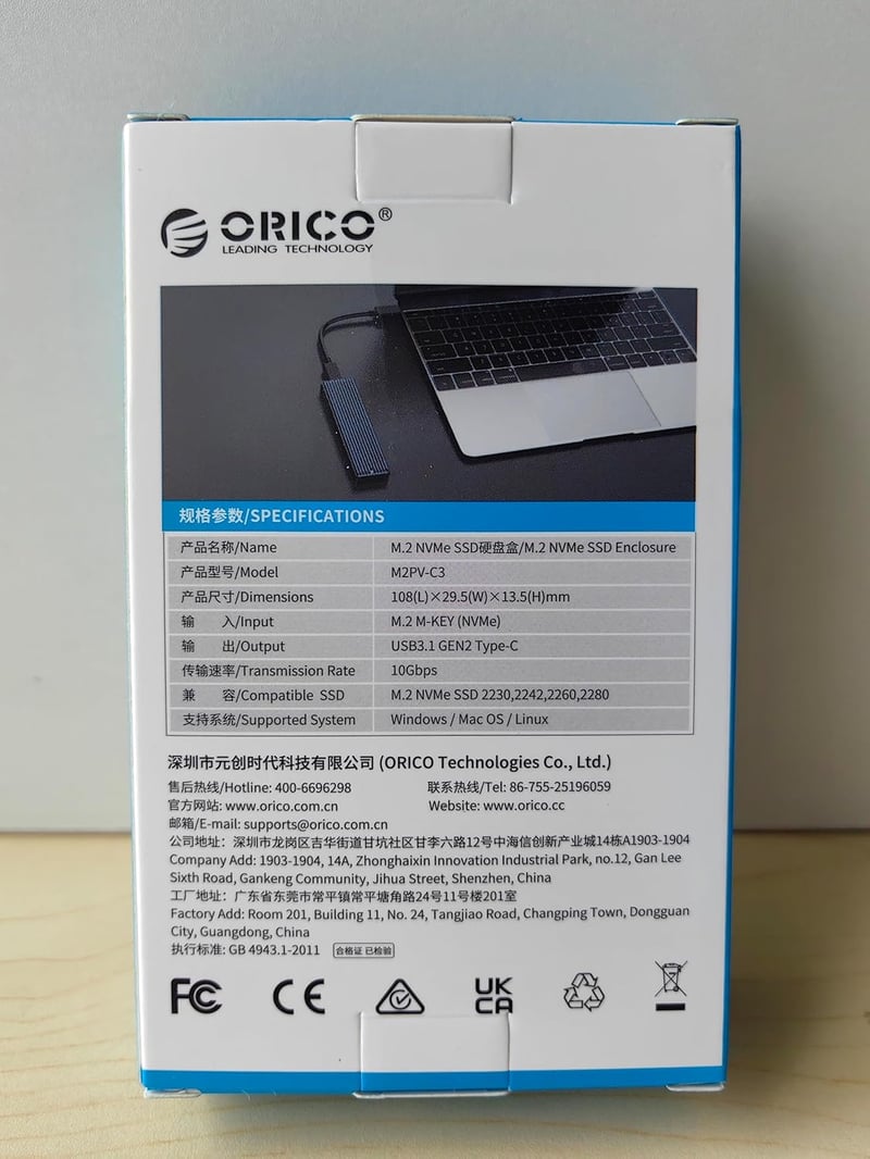ORICO M.2 NVMe SSD külső ház USB-C 10Gbps, PCIe kompatibilis, 2230-2280 méretekhez