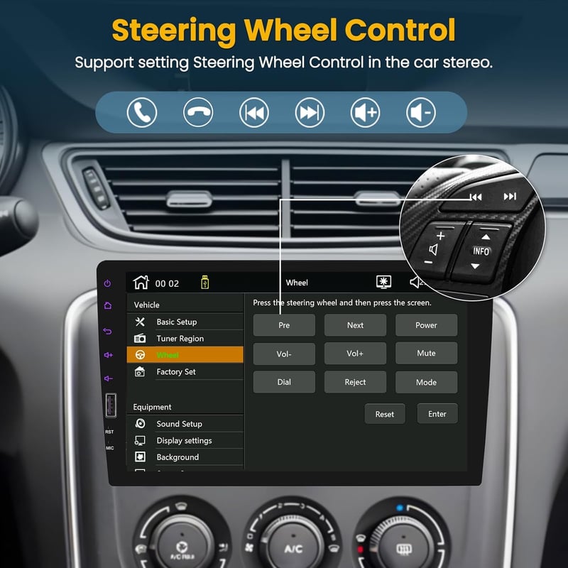 Hikity 1 DIN Autórádió 9" Érintőkijelzővel - Vezeték Nélküli CarPlay, Android Auto, Bluetooth, Tolatókamera, FM/AM, USB, Tükrözés, Kormányve