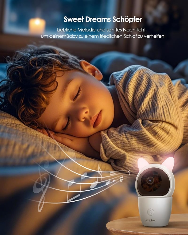 CZEview Bébiőr 2K Kamerával - 5" WiFi Videó Monitor, 360° PTZ, 4x Zoom, Éjjellátó, Mozgásérzékelés, Hőmérsékletjelző, Applikációval