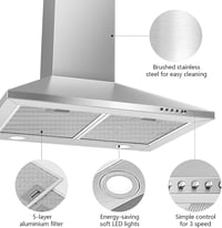 SNDOAS 60 cm Rozsdamentes Acél Fali Páraelszívó A++ Energiaosztály, 350 m³/h Szívóerő, 3 Fokozat, LED Világítás, Aktívszén Szűrővel 4