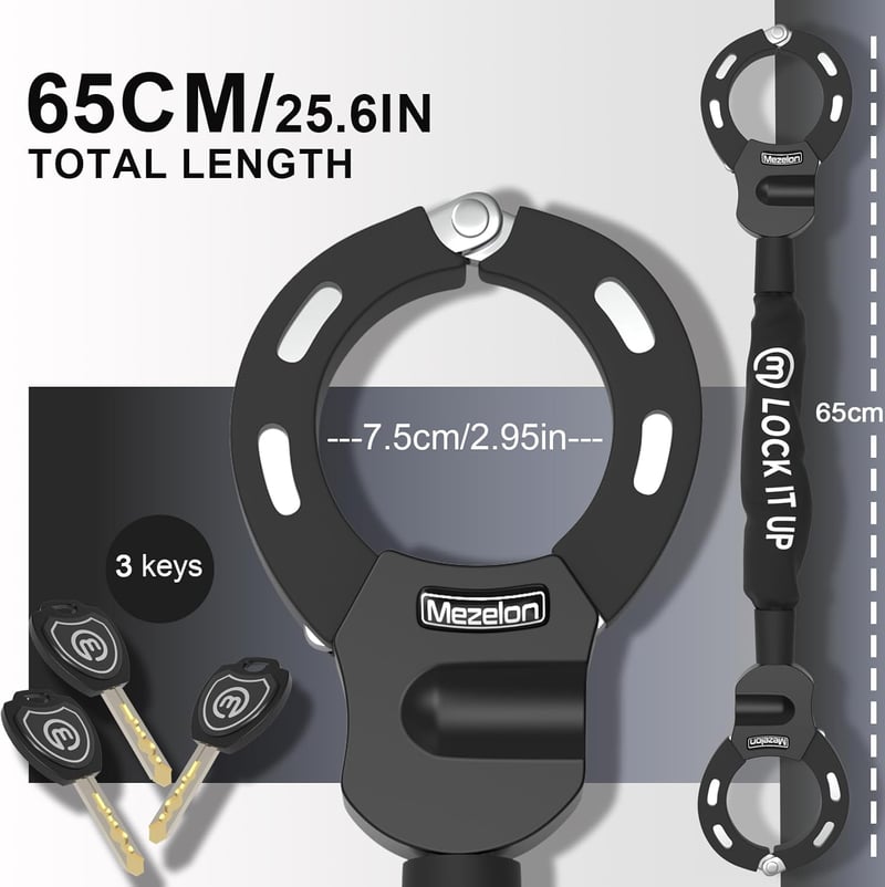 Mezelon 8 mm-es Láncos Bilincs Zár Elektromos Rollerekhez - Xiaomi, Segway, Ninebot, NIU Kompatibilis - Acél Kivitel Vízálló Táskával