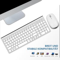Vezeték nélküli QWERTZ billentyűzet és egér szett - Ergonomikus, vékony, német kiosztású - Fehér-ezüst 7